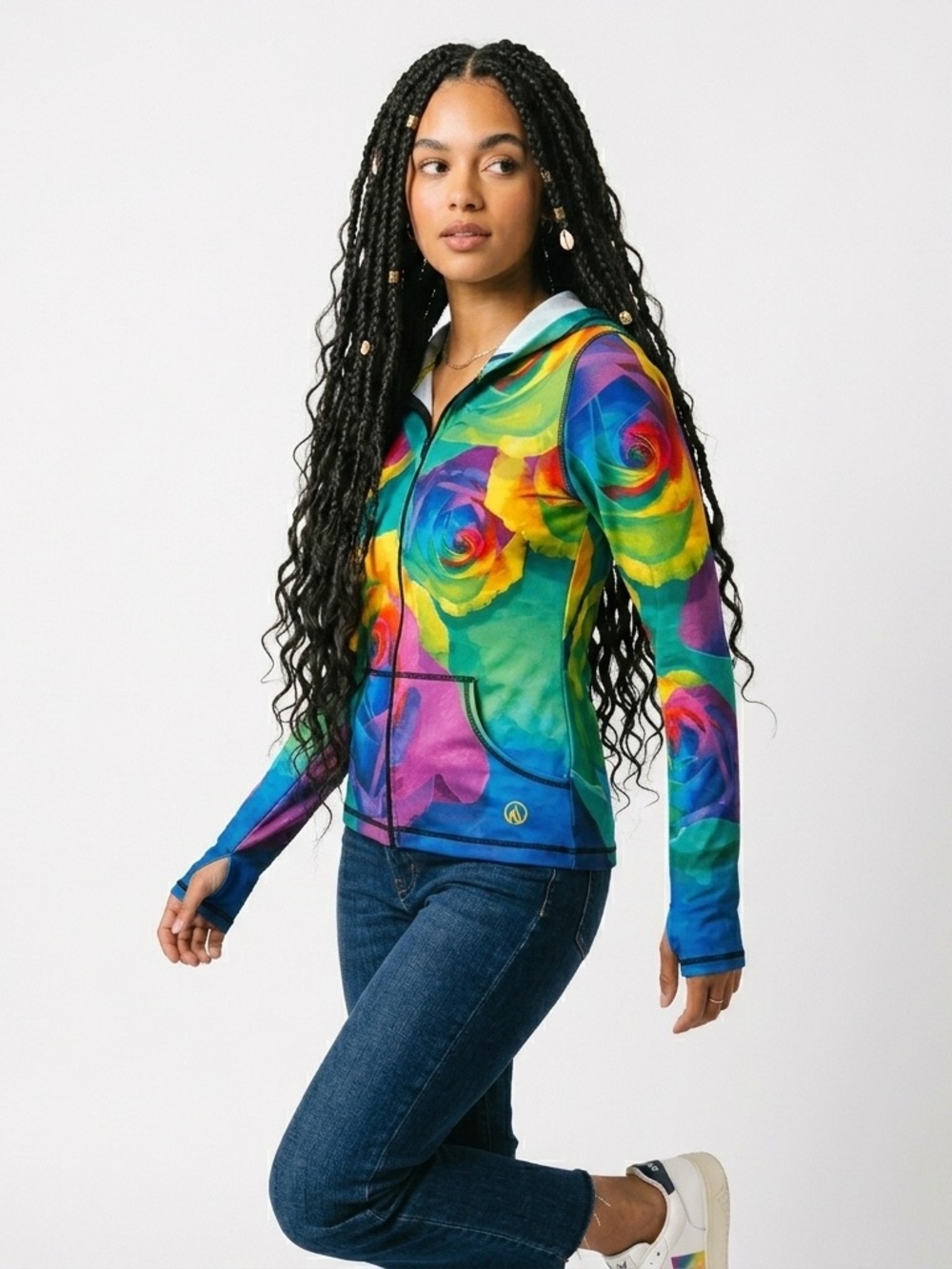 INKnBURN Rainbow Roses Hoodie Full Zip Small Rare